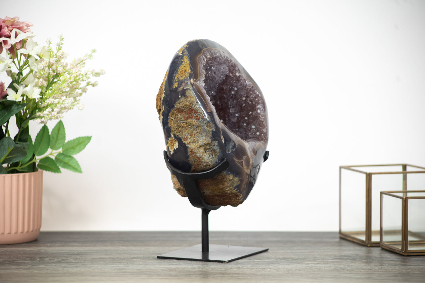 Large polished Agate &amp; Amethyst Geode on Iron Stand - MWS0367