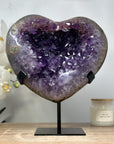 Large Amethyst Heart Geode Carving with Metal Stand - HST0234