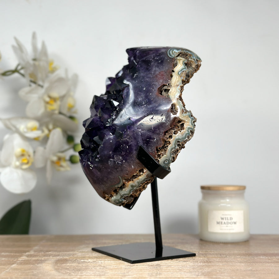 Uruguayan Amethyst &amp; Jasper Cluster with Huge Deep Purple Crystals - MWS1523