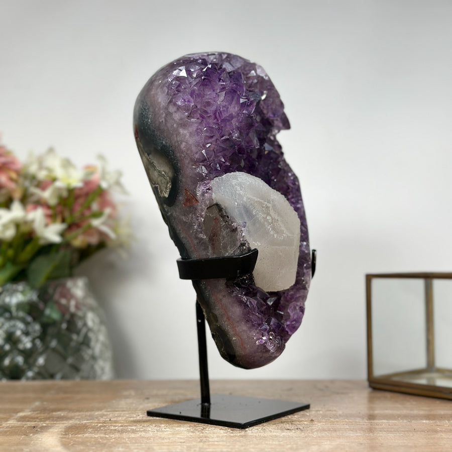 Natural Amethyst Cluster with Large Calcite Specimen - MWS0994