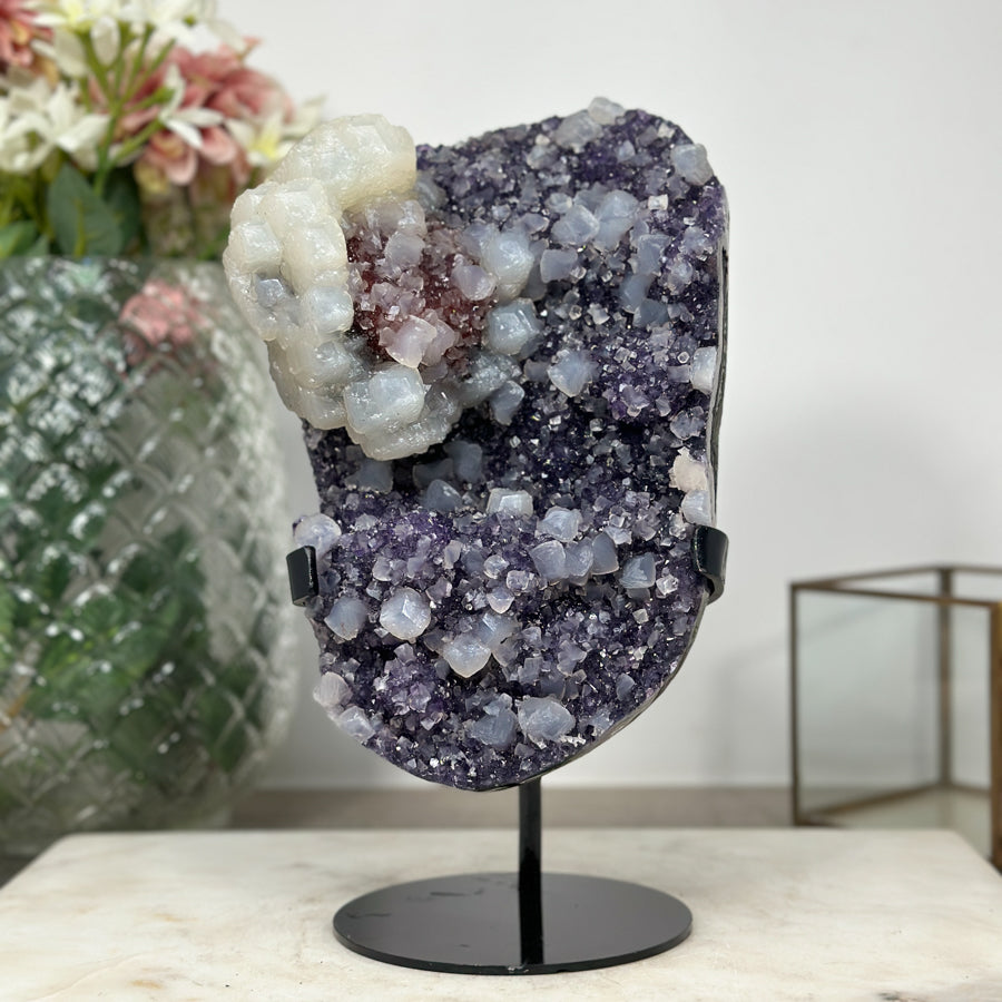 Rare Amethyst Cluster Covered with Calcite Crystals - MWS0915