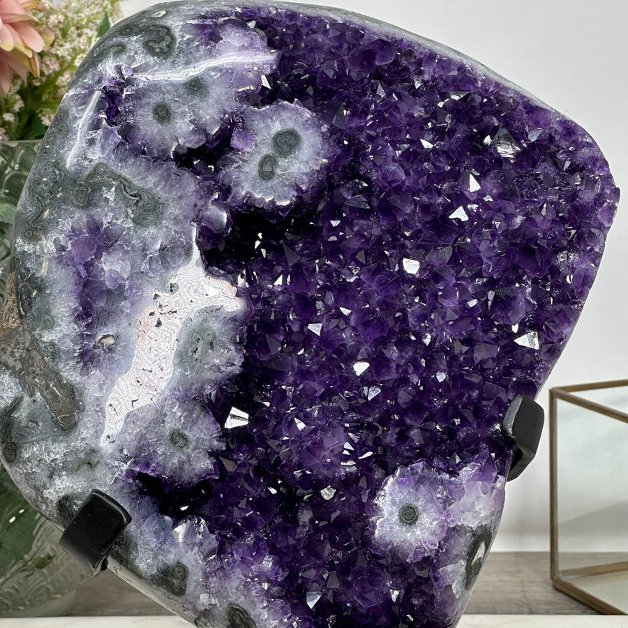 Outstanding Natural Amethyst Crystal Geode - Solid Metallic Stand Included - MWS0900