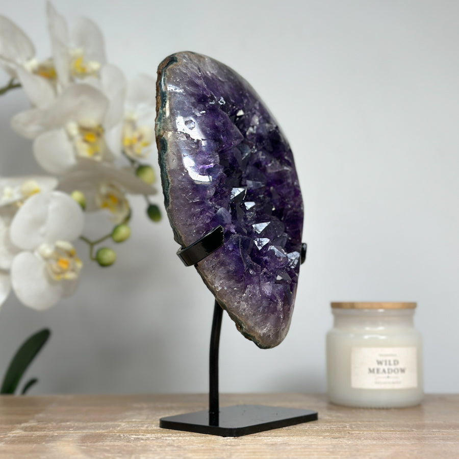 Natural Amethyst Cluster Specimen, Handmade Stand Included - MWS1596