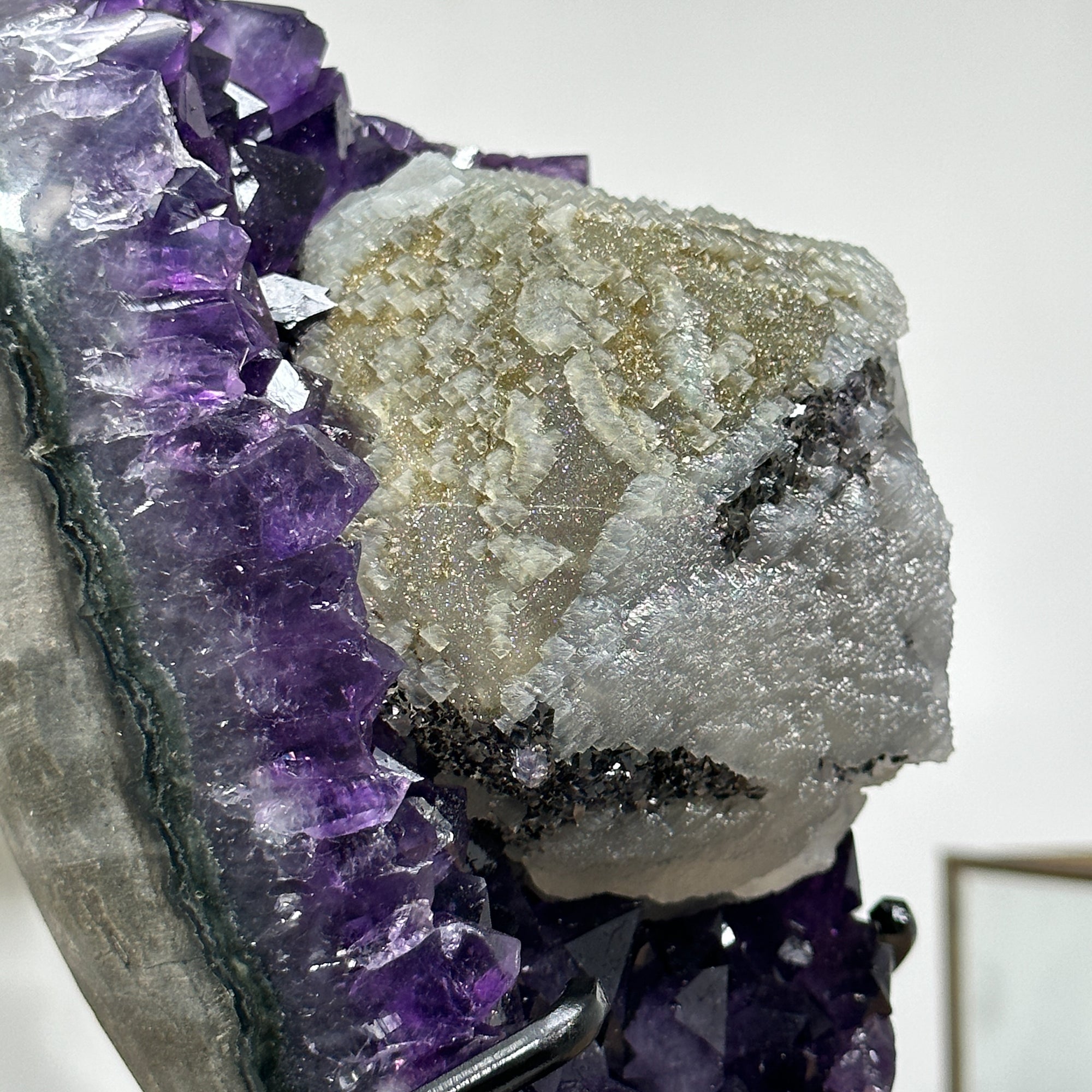 Outstanding Natural Amethyst Cluster with Huge Calcite Crystal, Great Addition to Your Crystal Collection - MWS0952