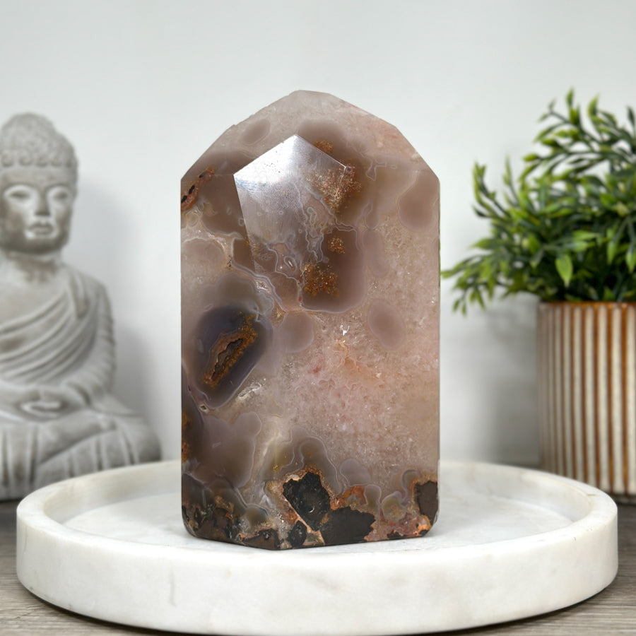 Unique Natural Quartz Stone Tower with Calcite Inclusion  - STP0160