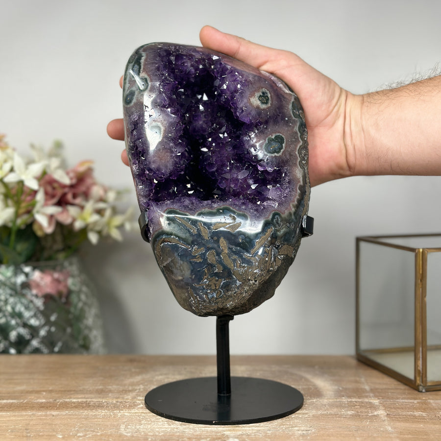 Beautiful Natural Amethyst Geode with Stalactite Eyes Formations - AWS1380