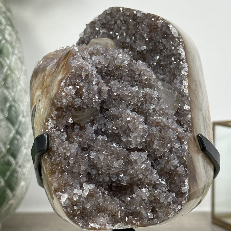 Quartz Druzy & Jasper Cluster with Calcite Crystal - AWS1075