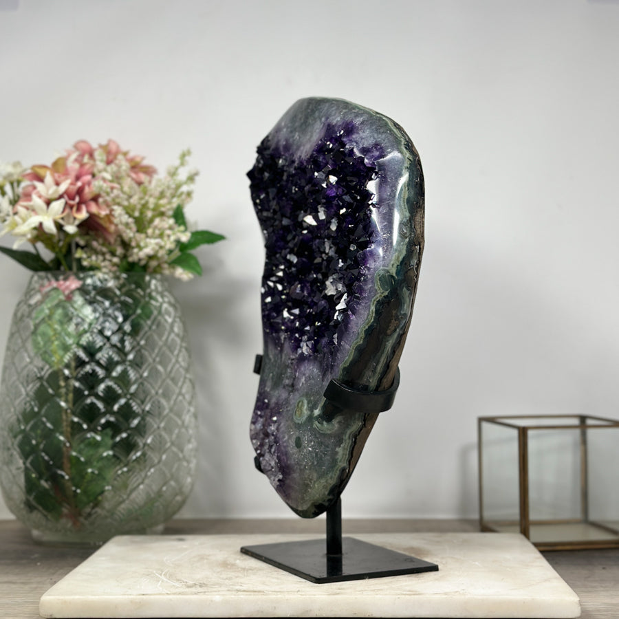 Large Deep Purple Amethyst Stone Geode with Calcite Formations - AWS0484