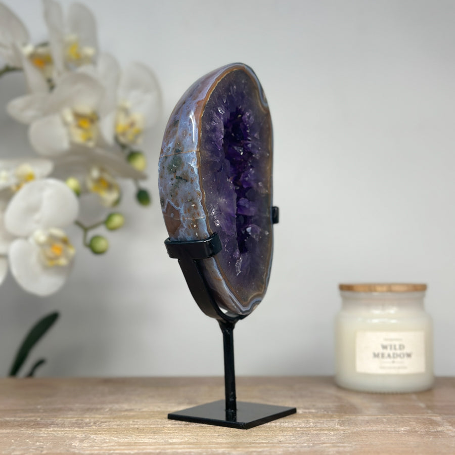 Deep Purple Amethyst &amp; Blue Agate Geode Portal Slice - MWS1672