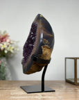 Beautiful Agate & Amethyst Stone Cave, Metallic Stand Included - MWS0932