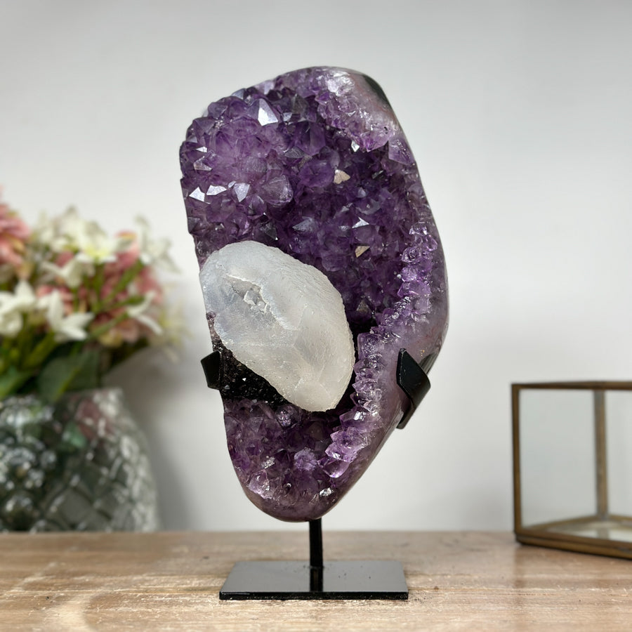 Natural Amethyst Cluster with Large Calcite Specimen - MWS0994