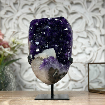 Stunning Natural A grade Amethyst Cluster, Metallic Stand Included - MWS1011