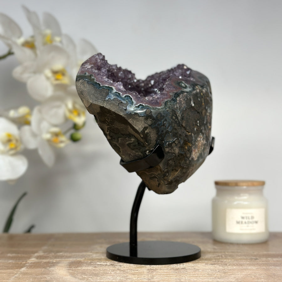 Natural Amethyst Geode, Metallic Stand Included - MWS1396