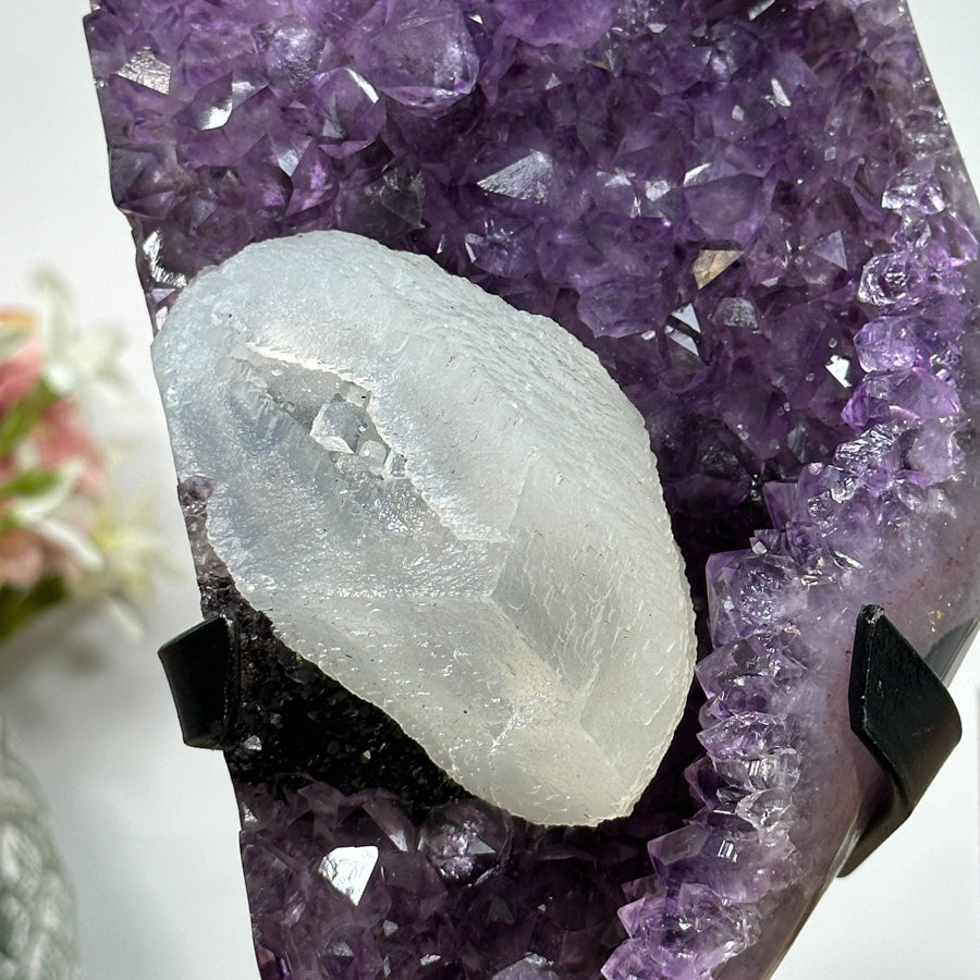 Natural Amethyst Cluster with Large Calcite Specimen - MWS0994