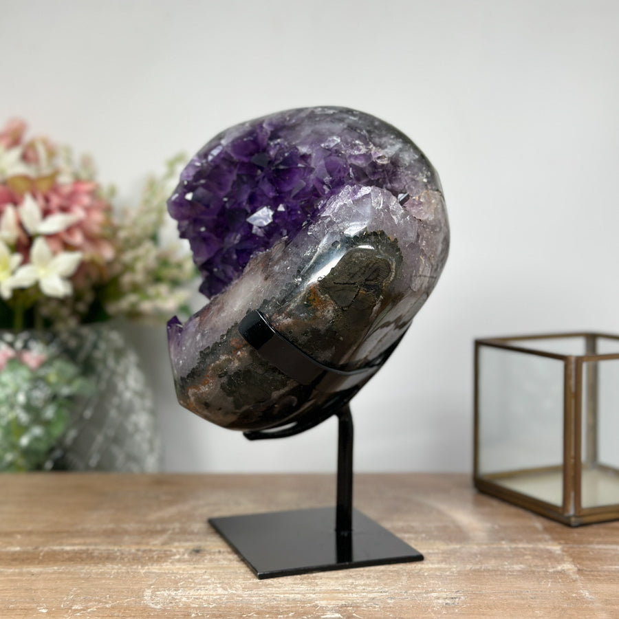 Magnificent Uruguayan Amethyst Geode on Metallic Stand - Elegant Display Piece - MWS0886