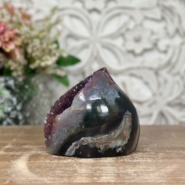 Beautiful Amethyst & Agate Stone Geode Flame Carving - FST0107