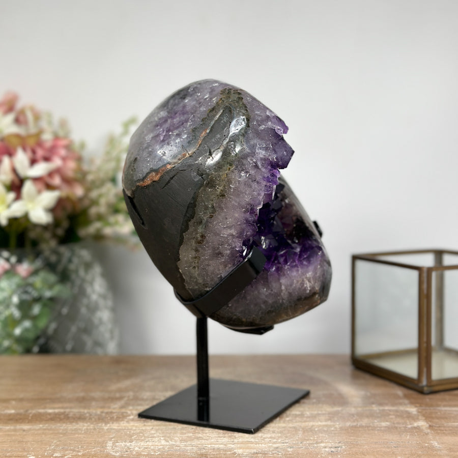 Magnificent Uruguayan Amethyst Geode on Metallic Stand - Elegant Display Piece - MWS0886