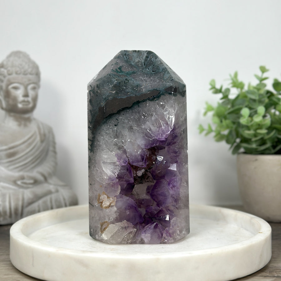 Amethyst Tower, Natural Amethyst Stone, Handmade Polished, Natural Crystal Obelisk, Southern Minerals