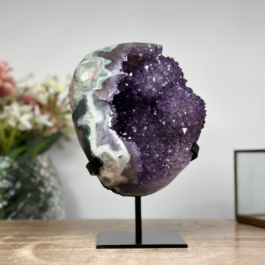 Stunning Amethyst &amp; Green Jasper Stone with Nice Stalactite Formations - MWS0970