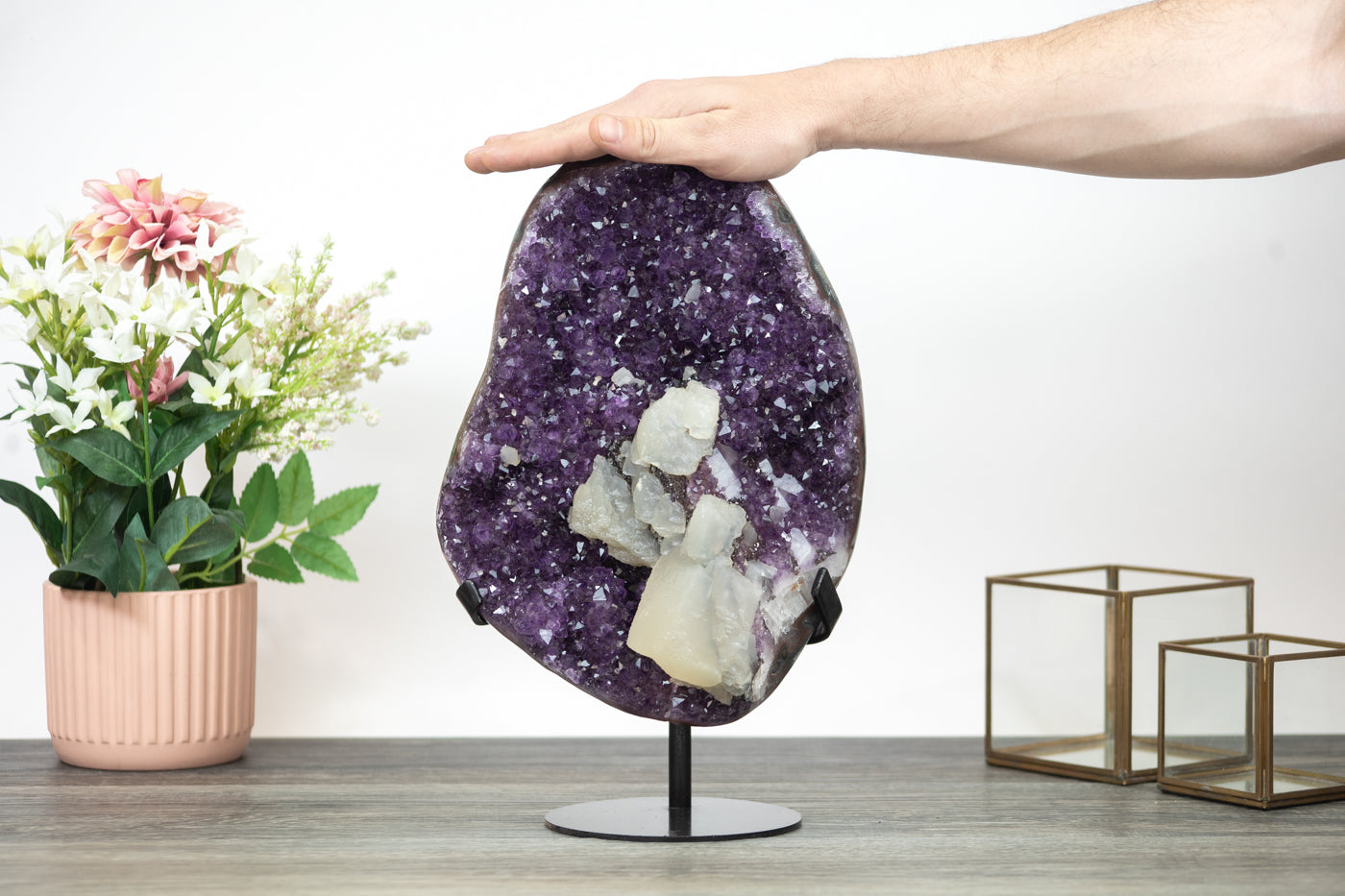 Outstanding 13 in Tall Natural Amethyst Crystal Cluster with unique Calcite Formation - MWS0351