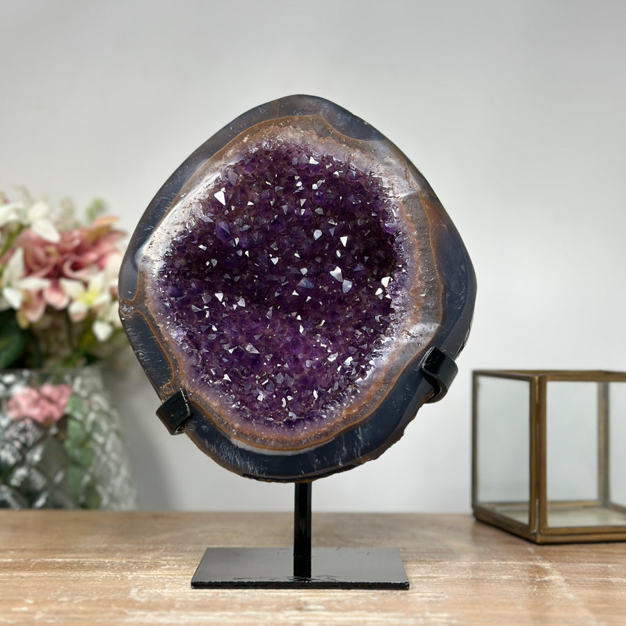 Beautiful Agate &amp; Amethyst Stone Cave, Metallic Stand Included - MWS0932