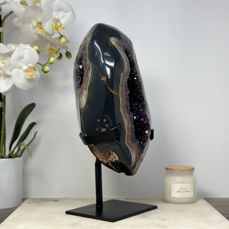 Unique Large Amethyst &amp; Agate Geode, Premium Quality, Stand Included - MWS1505