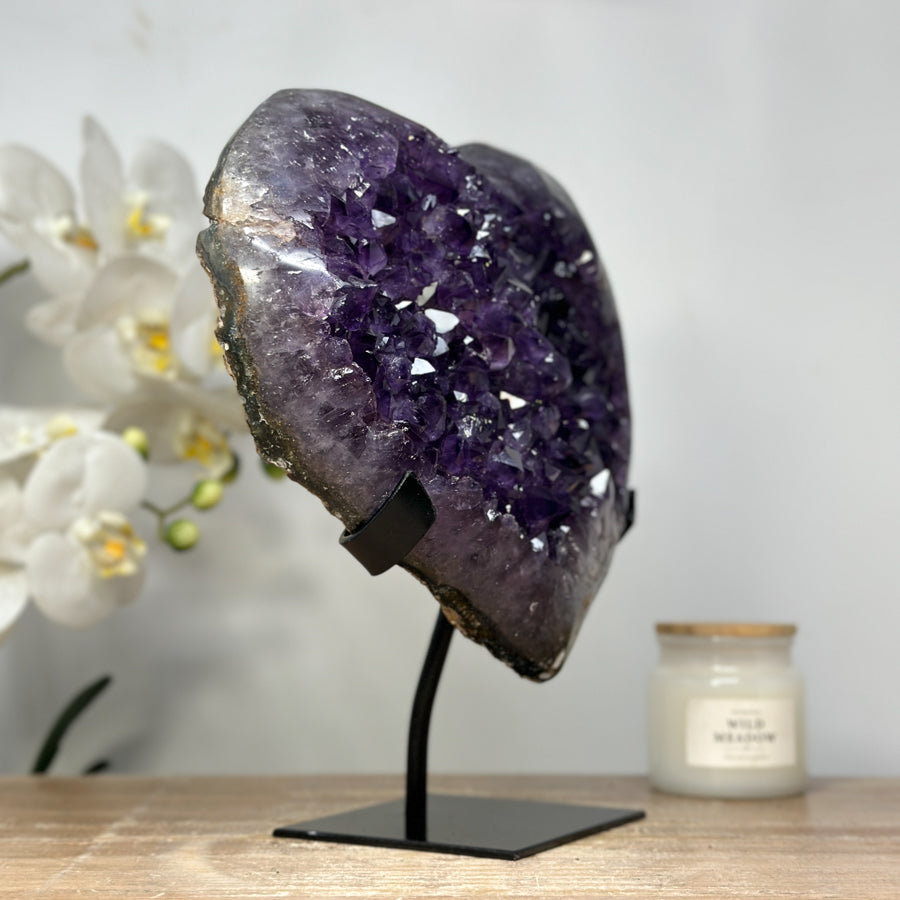 Natural Uruguayan Amethyst Heart Carving with Metal Stand - HST0233