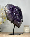 Natural Uruguayan Amethyst Heart Carving with Metal Stand - HST0233