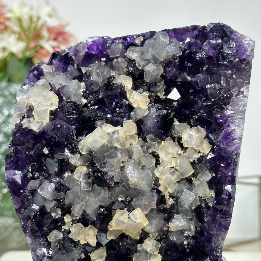 Premium A Grade Amethyst Cluster with Square Calcite Formations - MWS0908