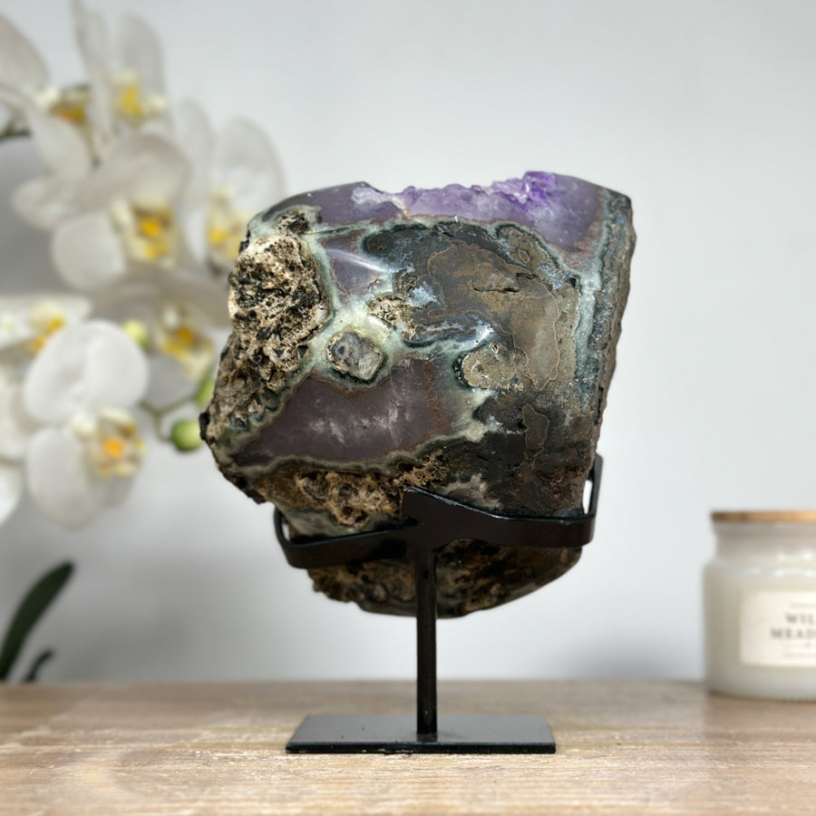 Natural Amethyst, Green Jasper &amp; Quartz Stone Geode - MWS1570