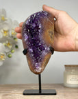 Unique Natural Amethyst Geode with Deep Purple Crystals, Metallic Stand Included - Perfect for Home or Office Display - MWS1631