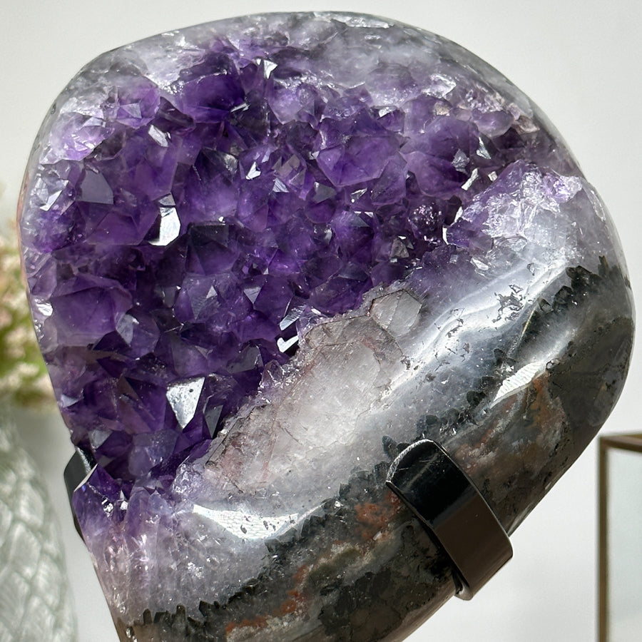 Magnificent Uruguayan Amethyst Geode on Metallic Stand - Elegant Display Piece - MWS0886