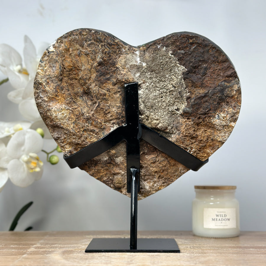 Natural Uruguayan Amethyst Heart Carving with Metal Stand - HST0233