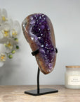 Unique Natural Amethyst Geode with Deep Purple Crystals, Metallic Stand Included - Perfect for Home or Office Display - MWS1631