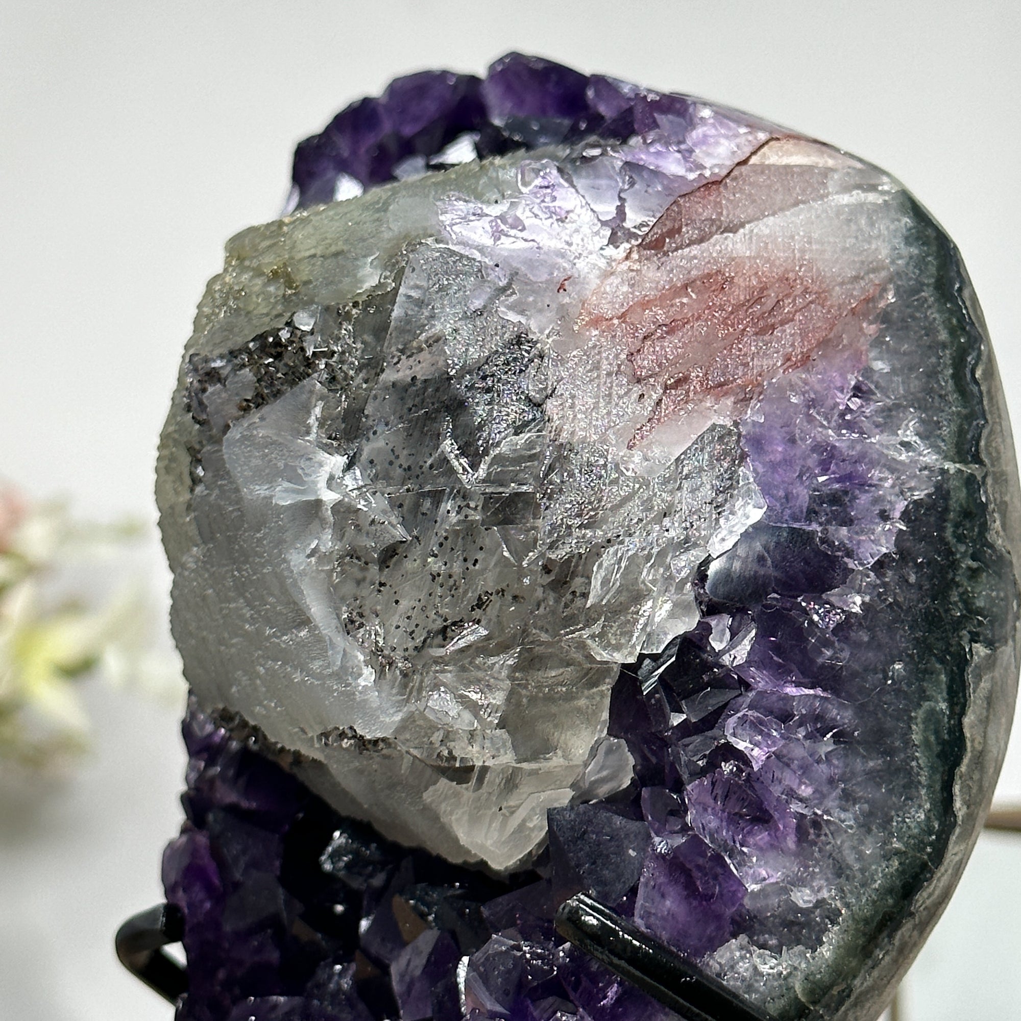 Outstanding Natural Amethyst Cluster with Huge Calcite Crystal, Great Addition to Your Crystal Collection - MWS0952