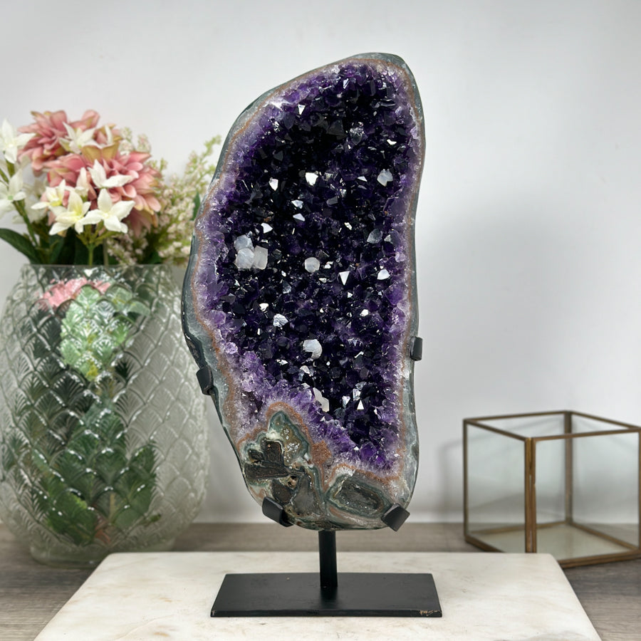 Huge Deep Purple Amethyst Formation - Metallic Stand Included - MWS0898