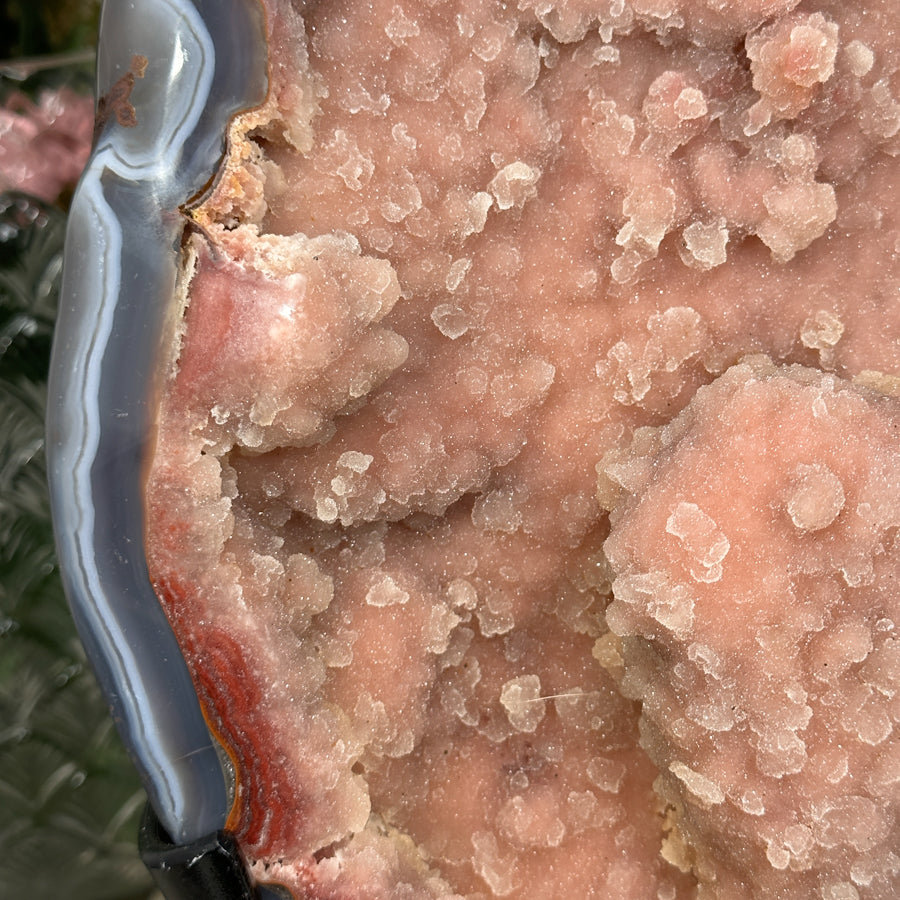 Unique Specimen, Natural Pink Sugar Druzy Geode with Blue Agate Shell - MWS0946