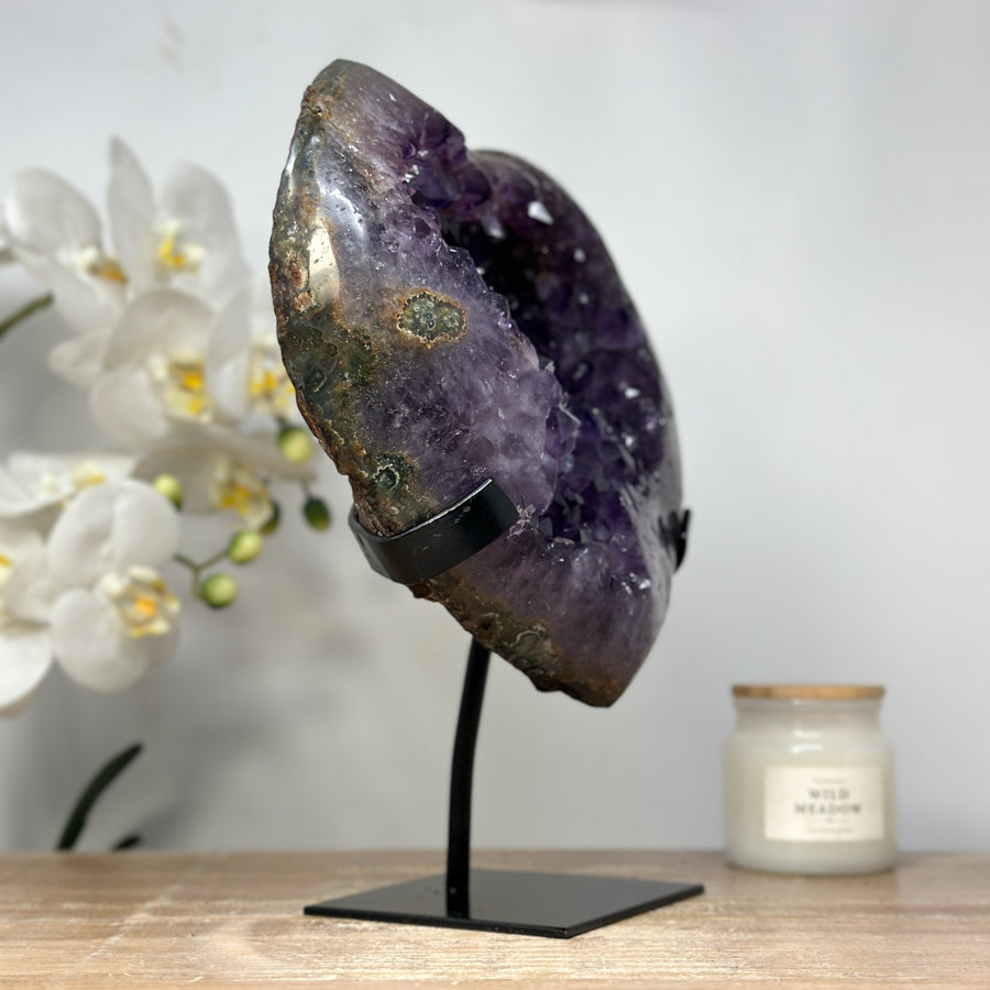 Large Amethyst Heart Geode Carving with Metal Stand - HST0234