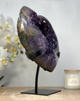 Large Amethyst Heart Geode Carving with Metal Stand - HST0234