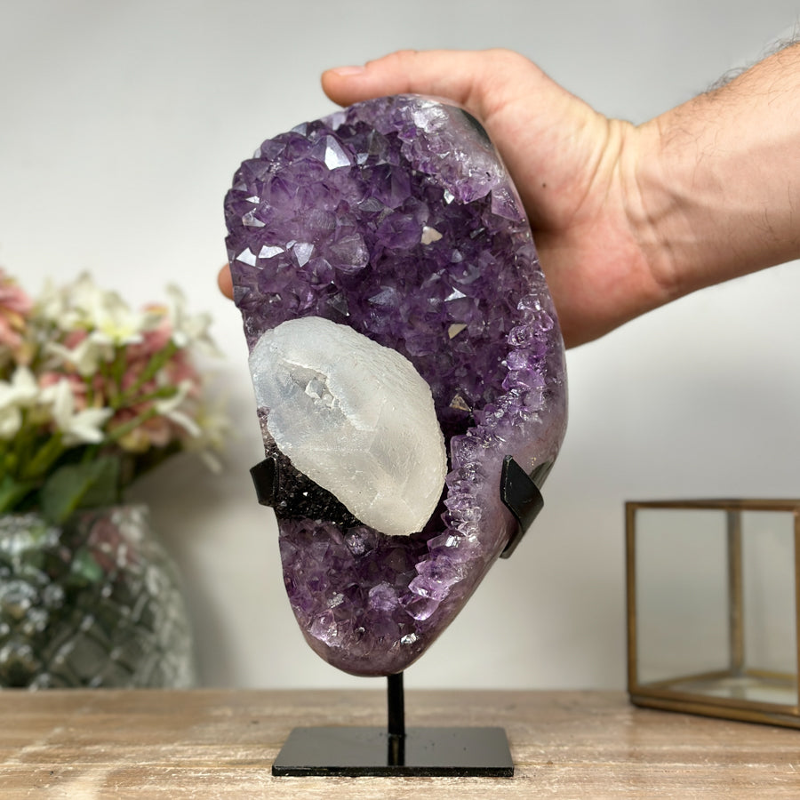 Natural Amethyst Cluster with Large Calcite Specimen - MWS0994