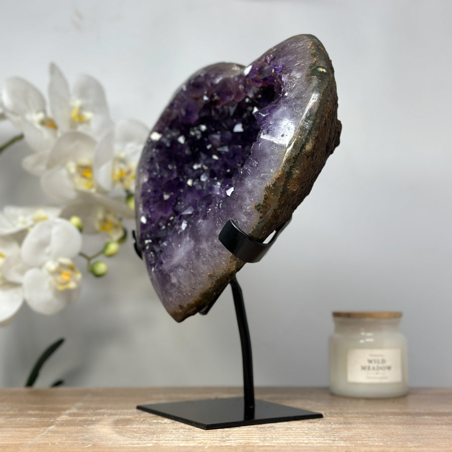 Large Amethyst Heart Geode Carving with Metal Stand - HST0234