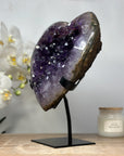 Large Amethyst Heart Geode Carving with Metal Stand - HST0234