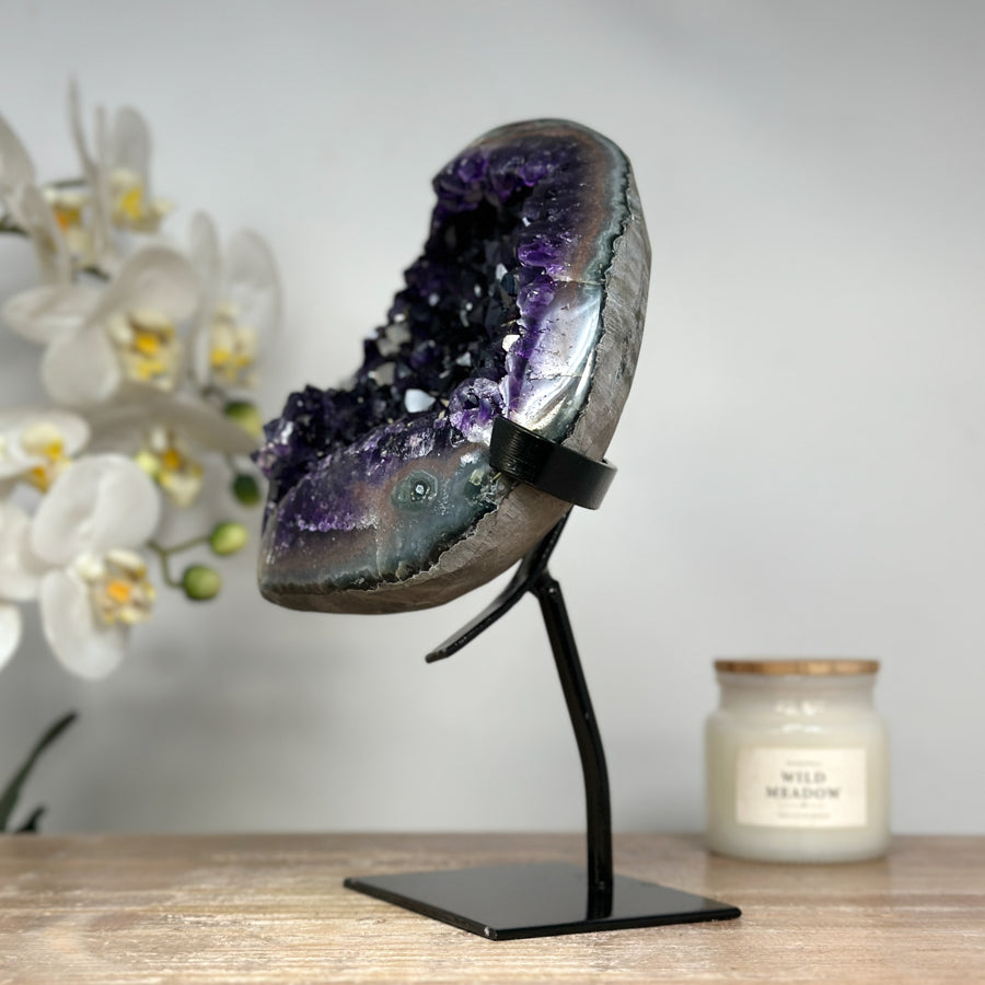 Deep Purple Natural Amethyst Geode, Stand Included - MWS1732