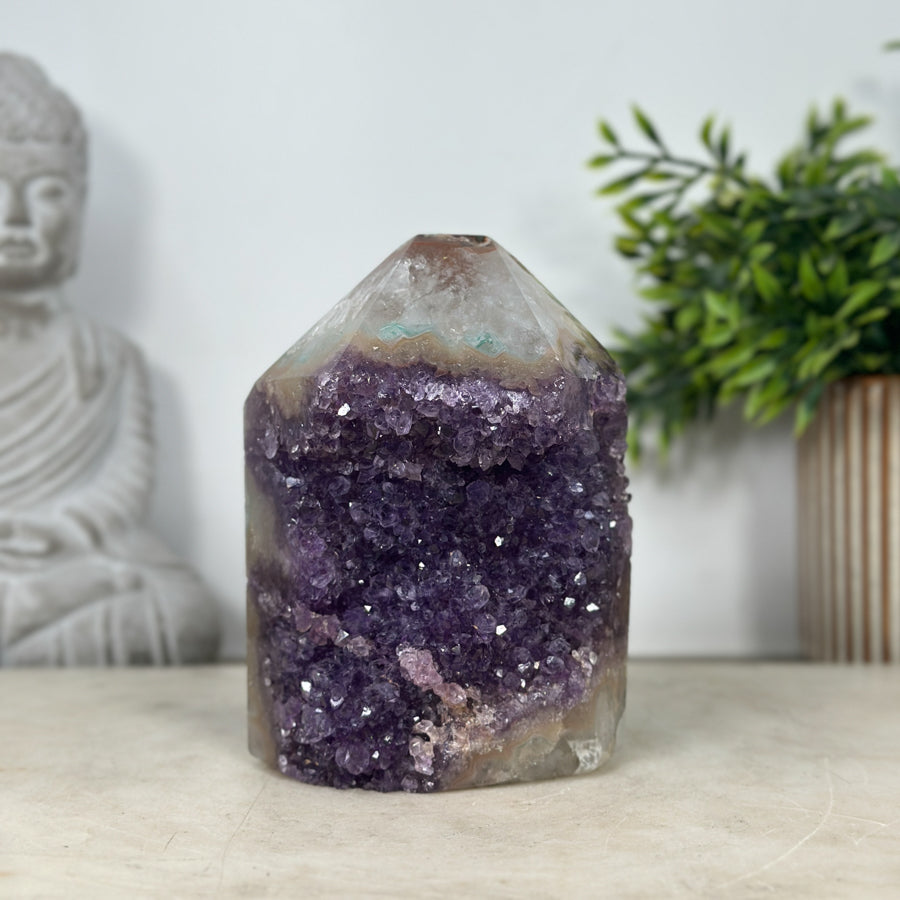 Amethyst & Quartz Stone Tower, Natural Crystal, Handmade Polished, Uruguay Minerals, Minerals from Uruguay, High Quality Crystals, Reiki, Meditation