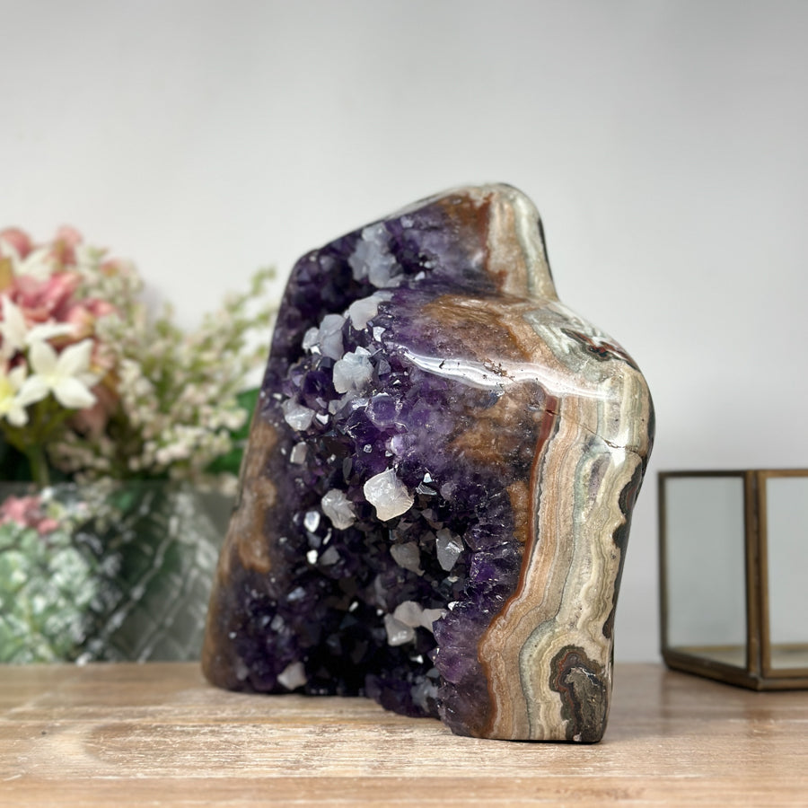 Unique Natural Amethyst and Jasper Stone Cathedral with Calcite Crystals - CBP0608