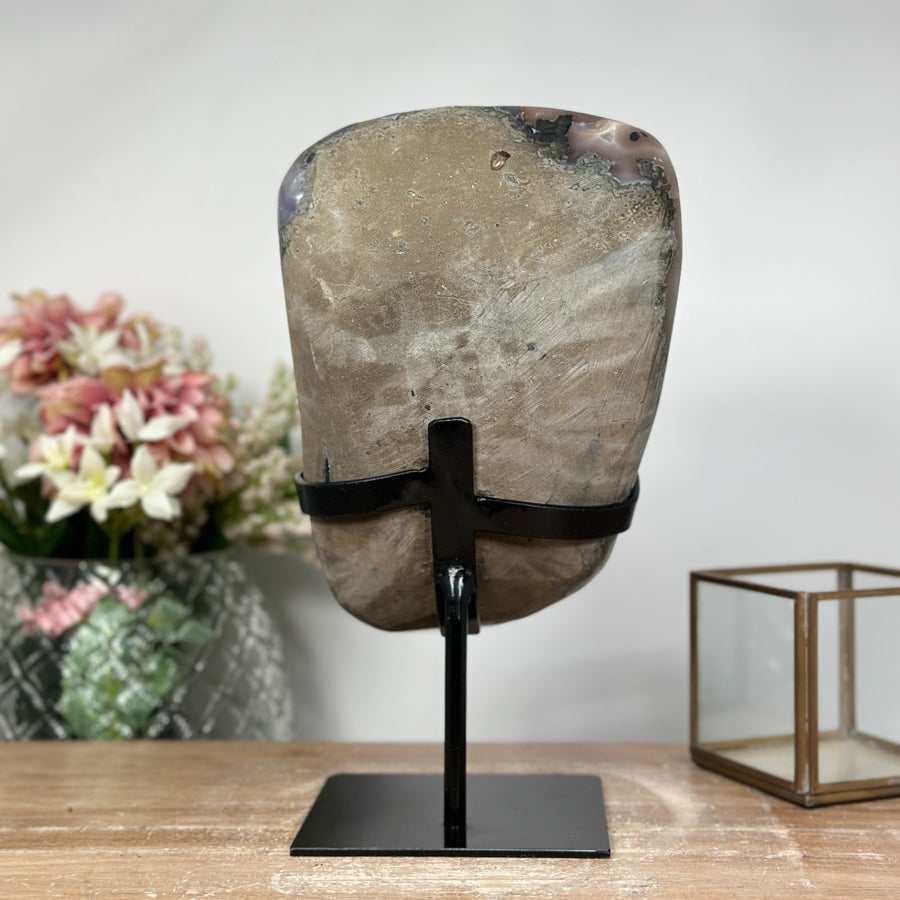 Gorgeous Natural Druzy Quartz Geode on Metal Stand - Sparkling Home Decor - MWS0893