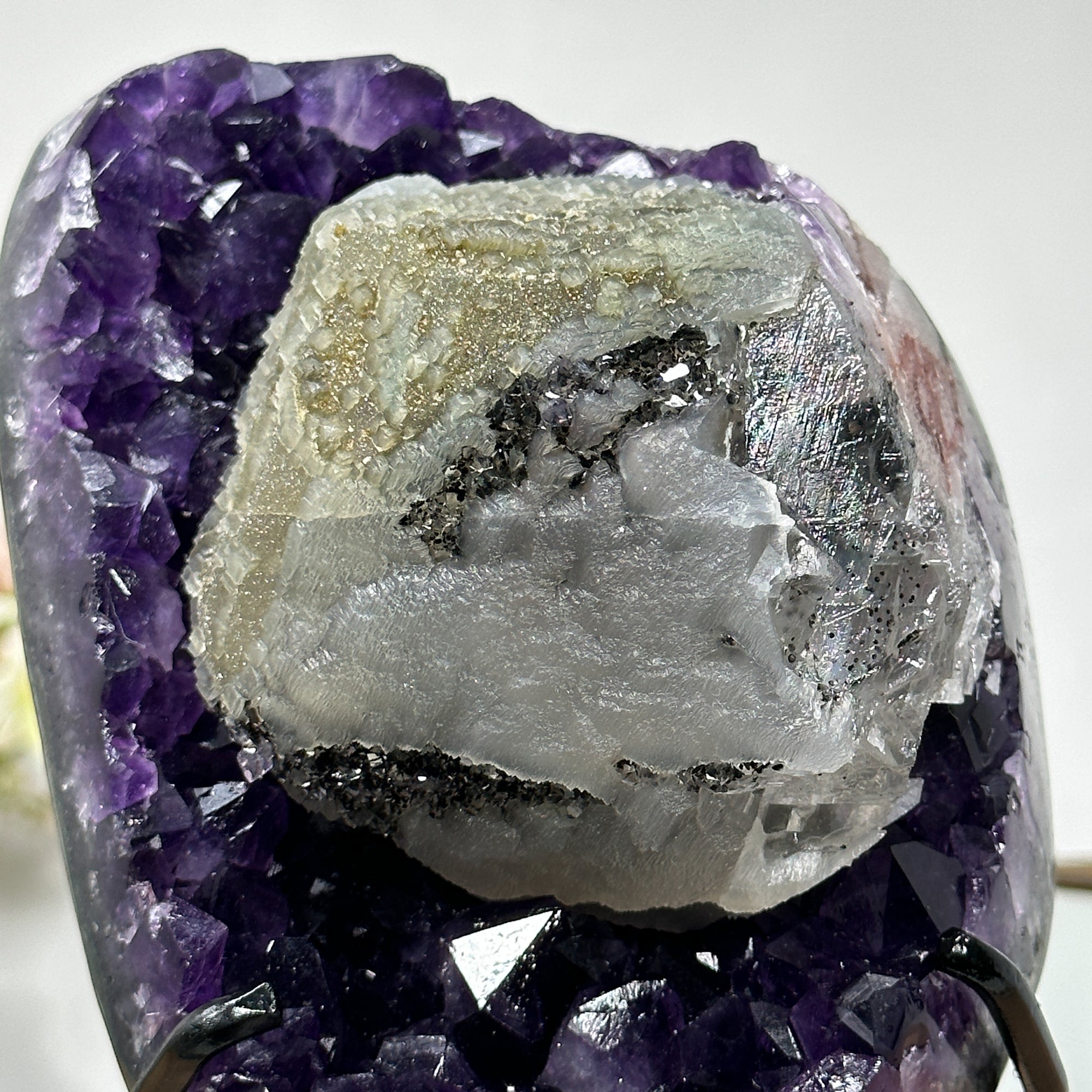 Outstanding Natural Amethyst Cluster with Huge Calcite Crystal, Great Addition to Your Crystal Collection - MWS0952