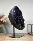 Natural Amethyst Specimen, Deep Purple Crystals, Metallic Stand Included - MWS0943