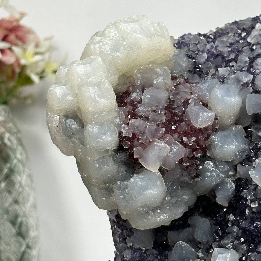 Rare Amethyst Cluster Covered with Calcite Crystals - MWS0915