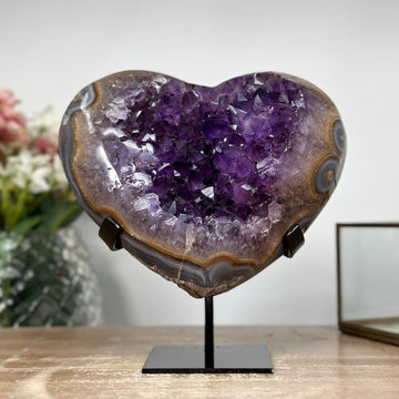 Unique Large Amethyst & Blue Banded Agate Stone Heart - HST0193